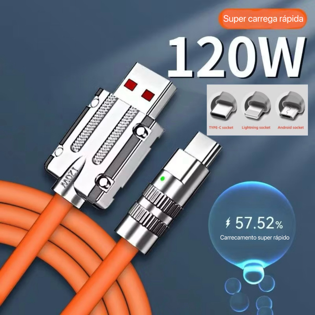Cabo USB De Carga Rápida De Silicone Líquido Tipo C V8 Lightning 120W Para Pixel Linha De Dados Bold
