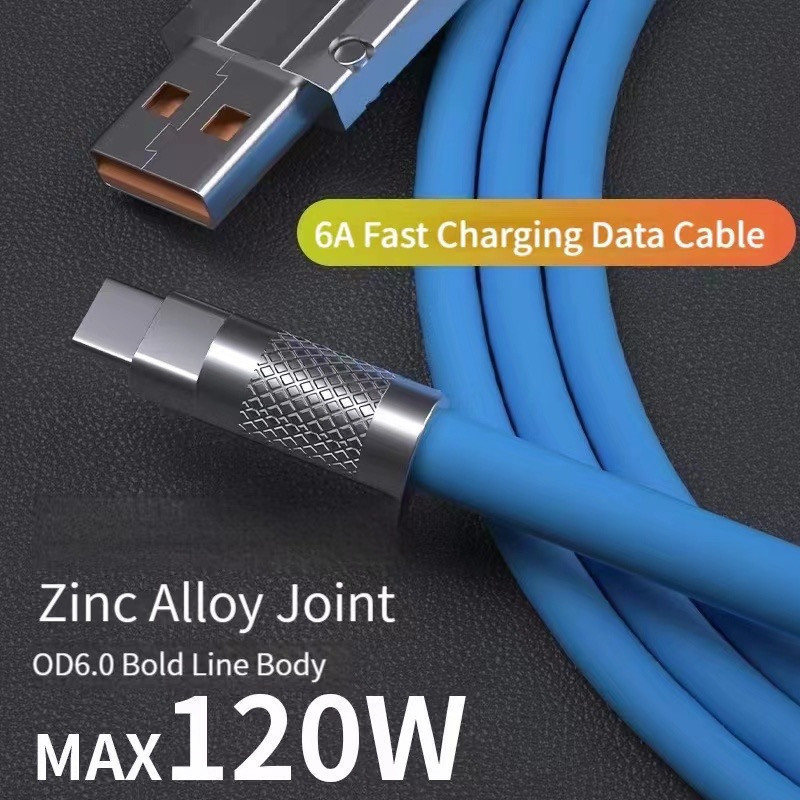 Cabo USB De Carga Rápida De Silicone Líquido Tipo C 120W Para Celular Pixel Linha De Dados Bold
