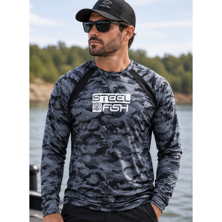 Camiseta de Pesca  Camuflada Recorte Proteção UV50 Steel Fish Caça Manga Longa