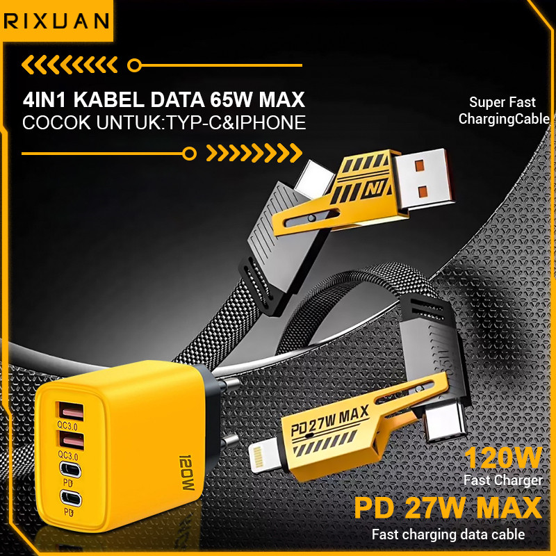 Charging head 120W/Knife King 4-in-1 braided thickened/1.2m data cable/type C USB iOS Apple/type C
