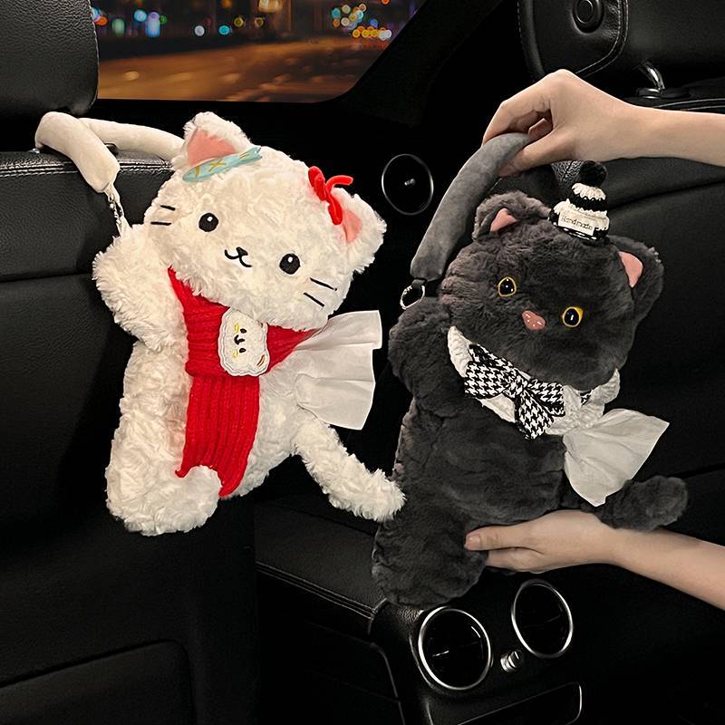 Car Storage Bag Car Seat Back Multi-Functional Creative Tissue Box New Cute Cartoon Cat Hanging Bag oWGP