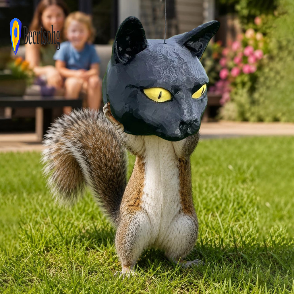 Unique Yard Accessories Cat Head Squirrel Feeder – Funny Face Outdoor Hanging Garden Wildlife Feeding Station for Back