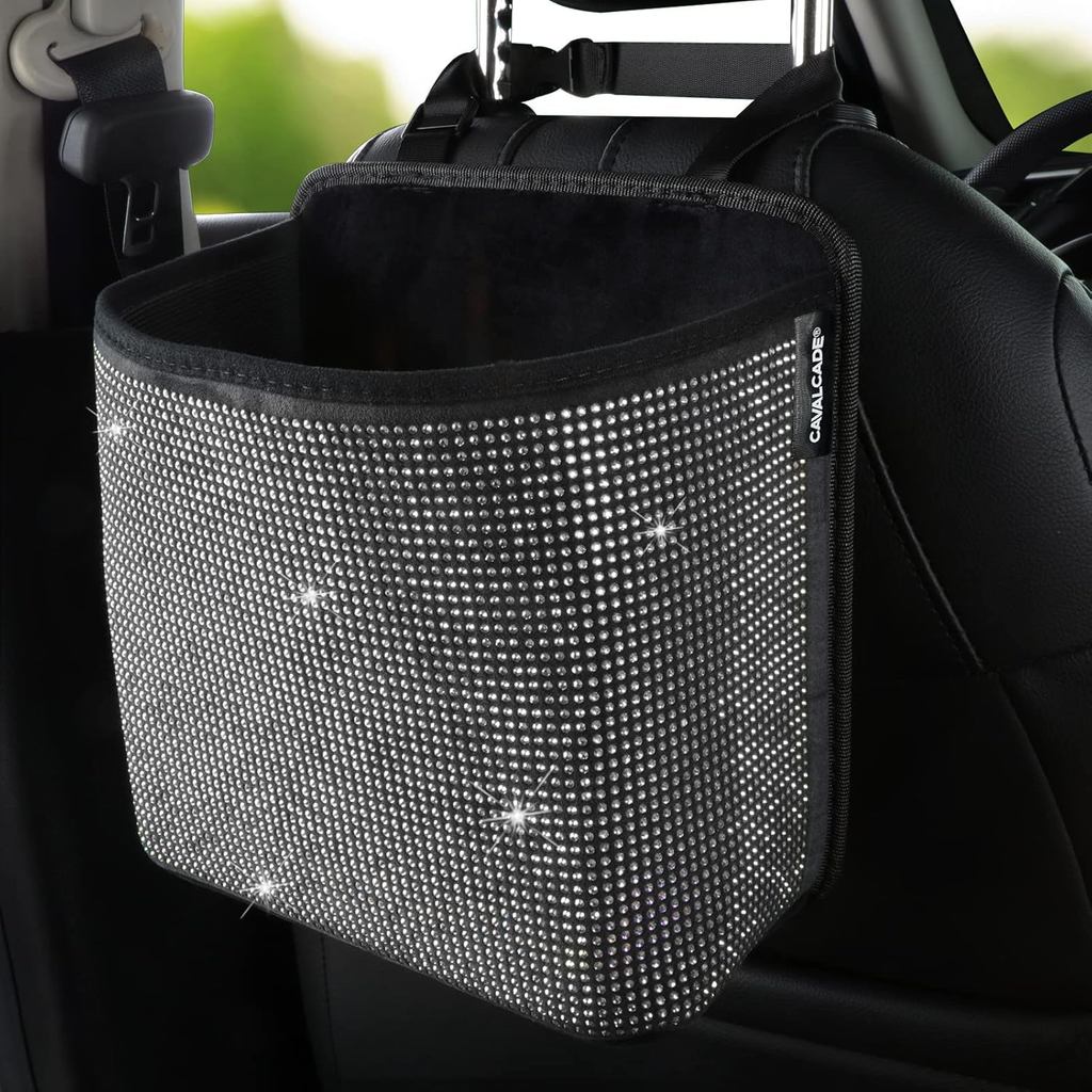 Cavalcade Car Back Seat Organizer, Bling Hanging Pocket, Large Seat Back Travel Caddy Bag, Diamond Trash Bin Garbage Con