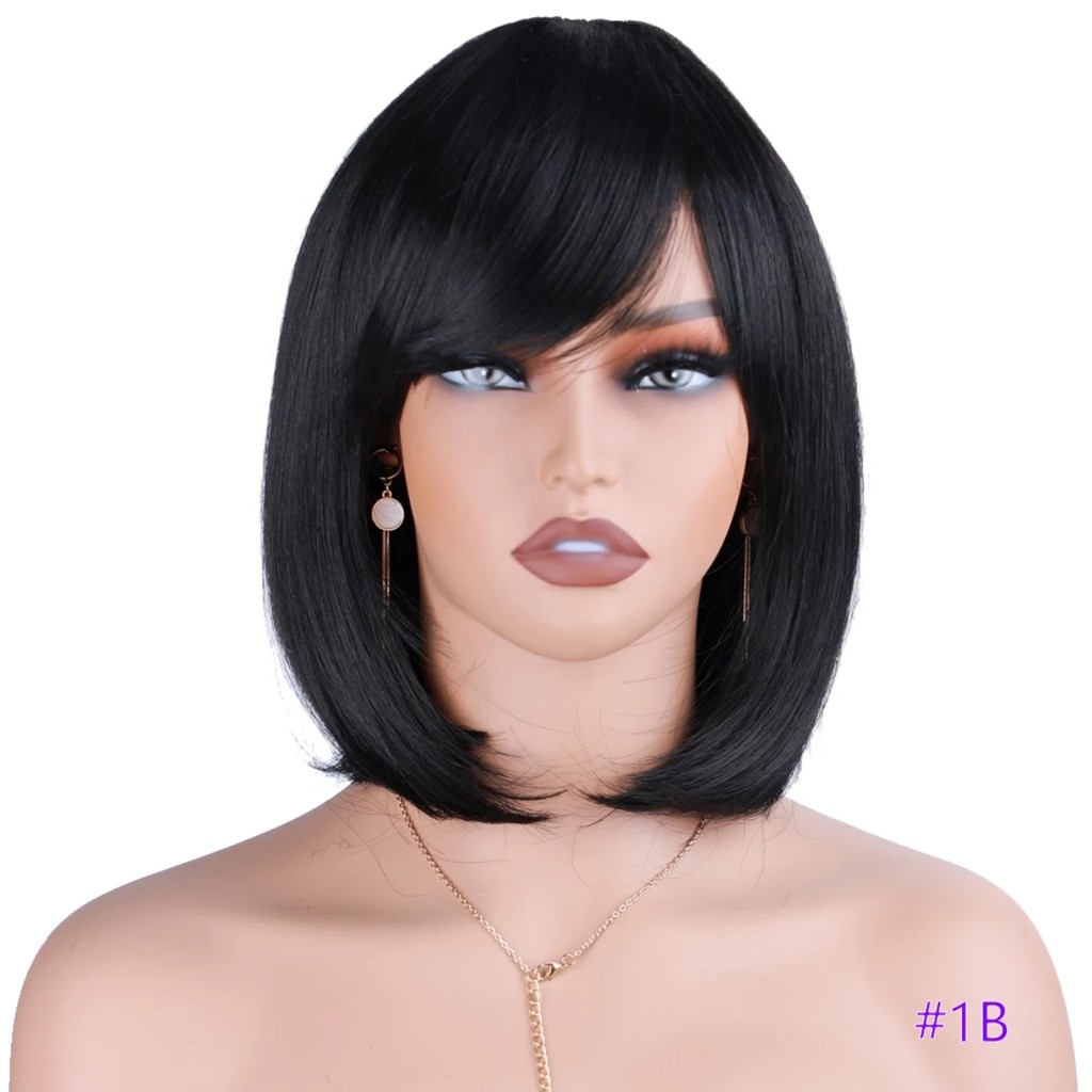 Lace Curta Lisa  Franja Peruca Channel Cabelo Organico Wig Preto Feminina Natural  Identico  Humano