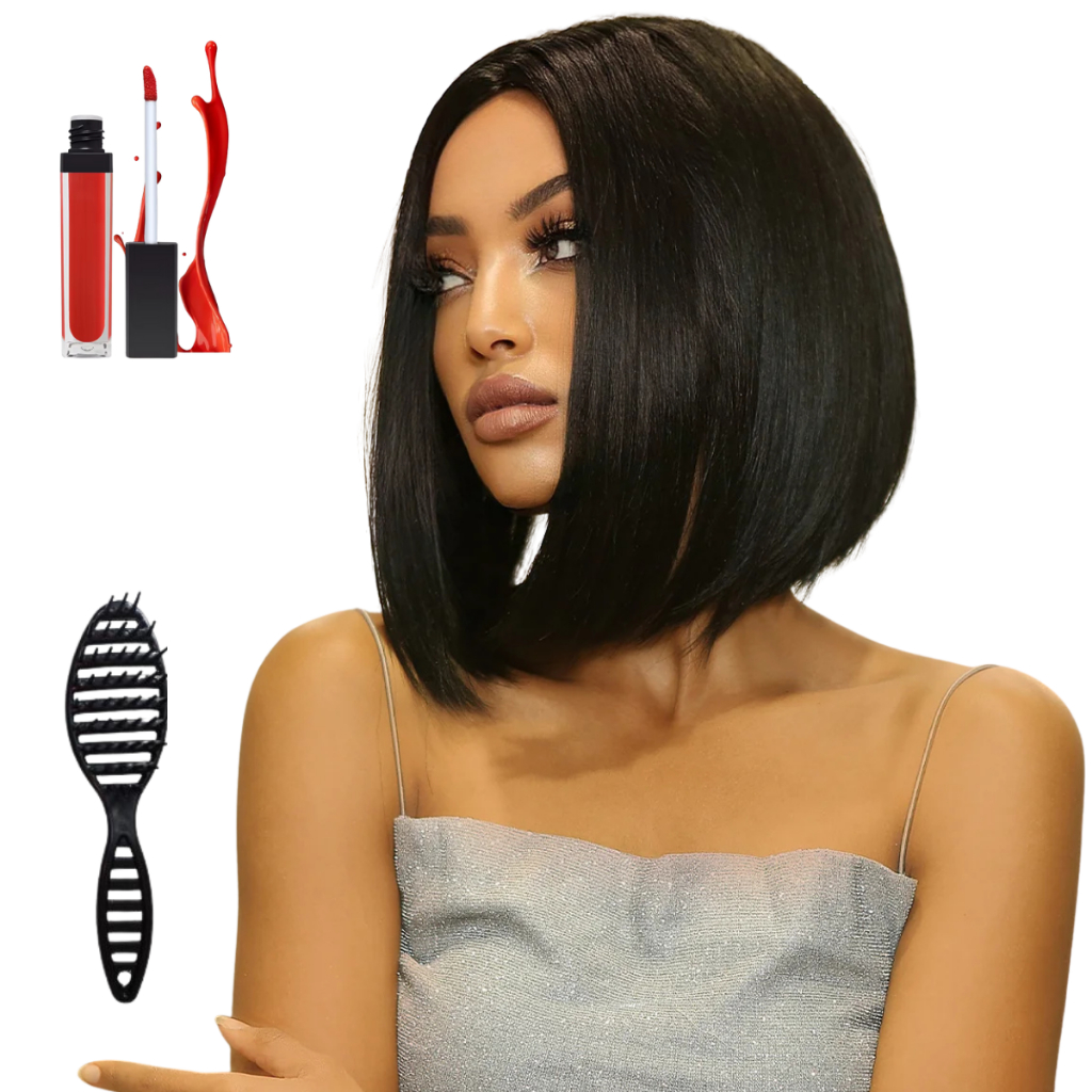 Wig Peruca Lace Curta Channel S/franja Preto liso