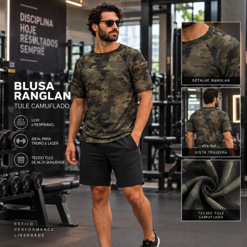 Blusa drift masculino em tule camuflado esport