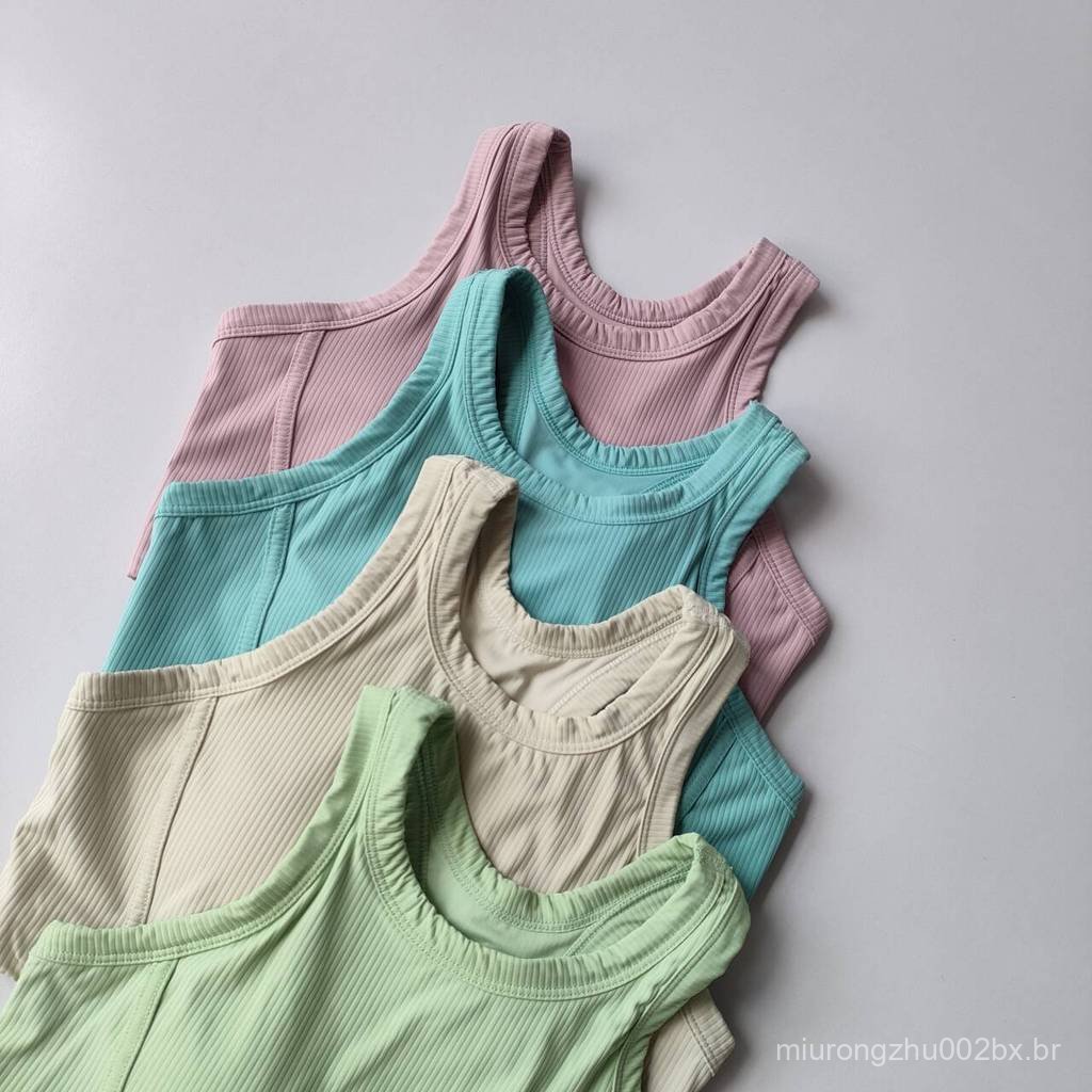 Top Feminino Canelado Fino com Bojo para Corrida e Fitness, Roupa Esportiva de Secagem Rápida, Sutiã de Yoga, Top Esport