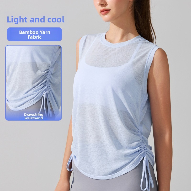 Camiseta regata feminina Lulu sem mangas, de secagem rápida, com pregas, absorvente de umidade e respirável, para esport