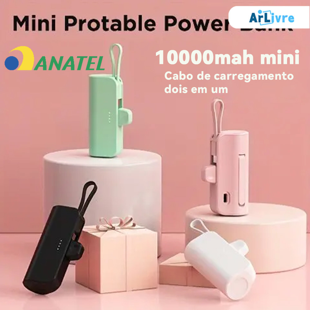 Power Bank Mini Sem Fio 2em1 - 10000mAh, Bateria Portátil para iPhone e Celulares com USB-C
