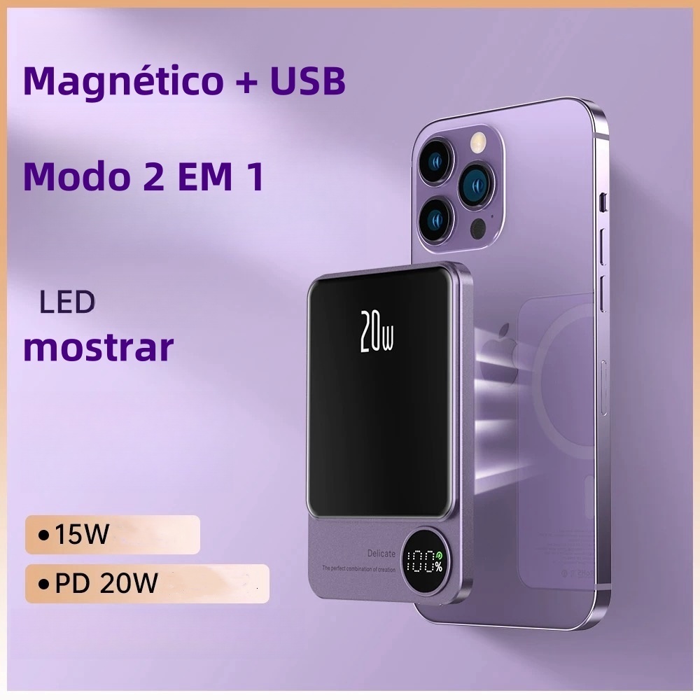 Power Bank 10000mAh com Carregador Inducao MagSafe iPhone Portatil -A7