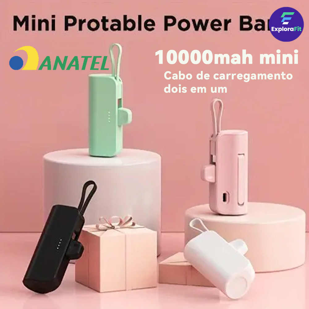 Power Bank Mini Sem Fio 2em1 - 5000mAh, Bateria Portátil para iPhone e Celulares com USB-C