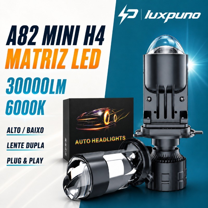 H4 LED Projector Mini Lens Auto Headlight Bulb Conversion Kit 120W 30000LM High Low Beam 6000K Turbo Fan Farol LED
