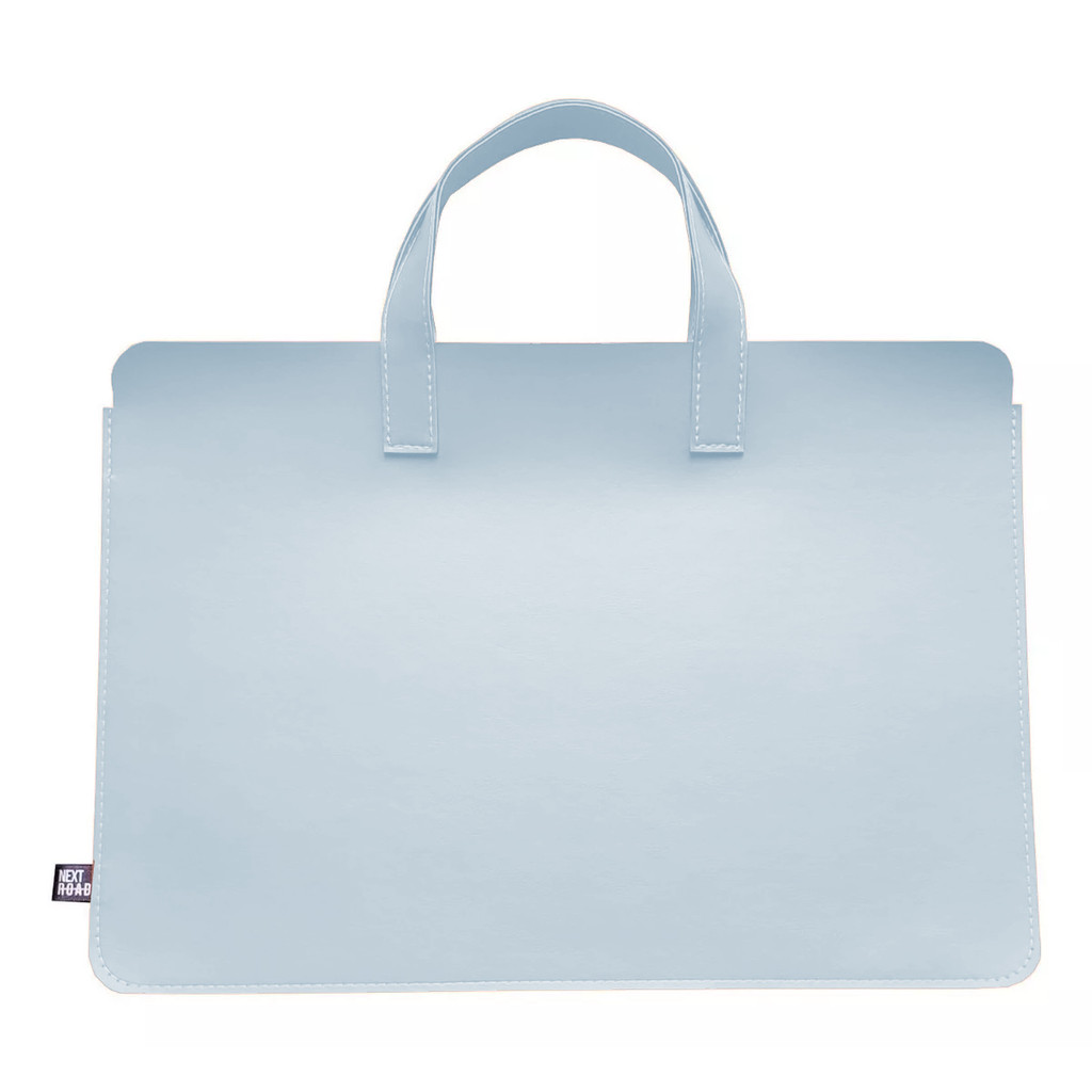 Sacola com Alça Para Notebook Couro Azul Bêbe Premium