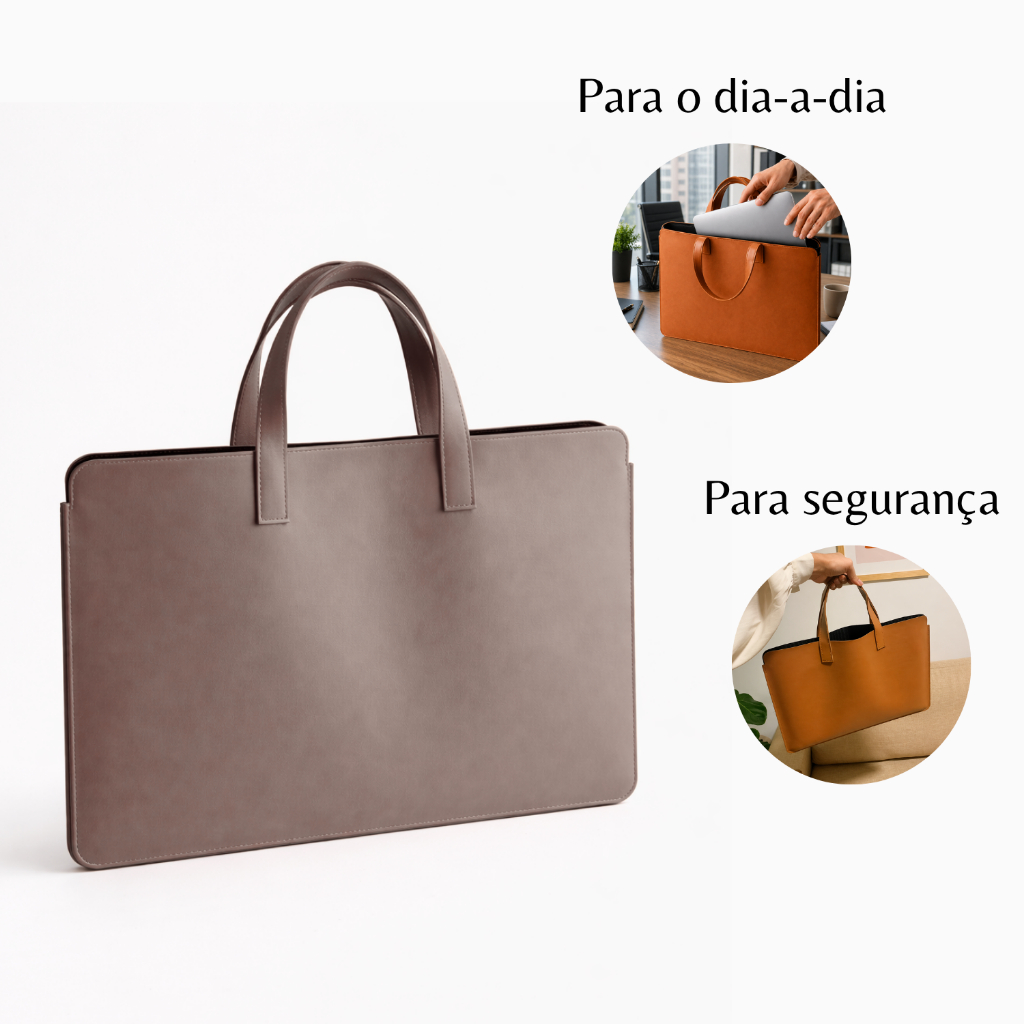 Sacola Para Notebook  de Couro com Alça Bege Escuro Premium