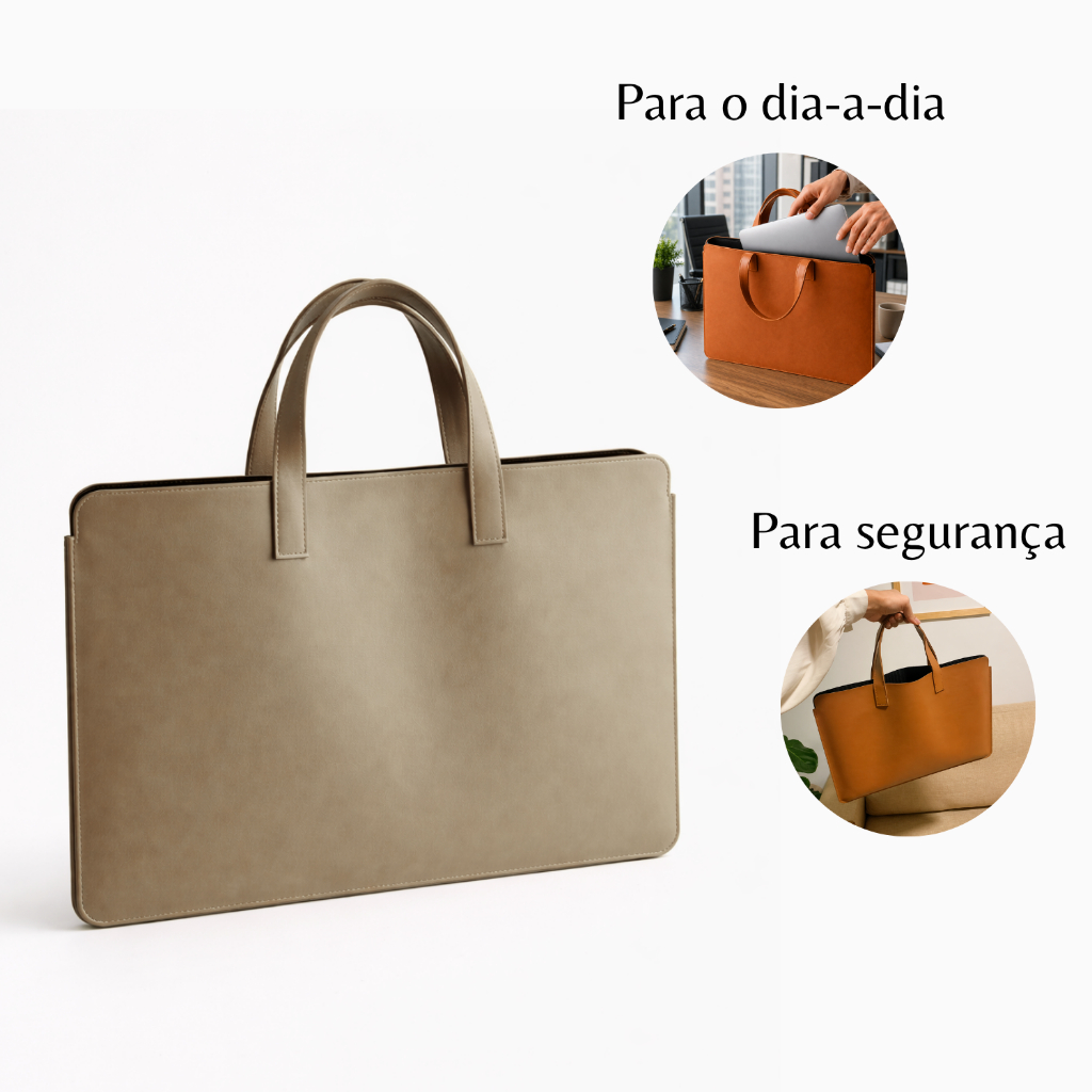 Sacola Para Notebook  de Couro com Alça Bege Claro Premium