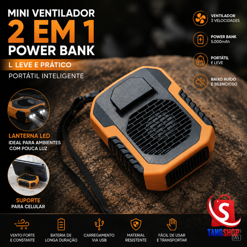 Mini Ventilador 2 em 1 Power Bank Leve e Prático Portátil Inteligente