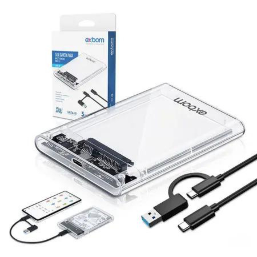 Case Externo Gaveta USB 3.1 Tipo-C para HD SSD SATA Até 5TB para PC Notebook Celular PS3 PS4 XBOX