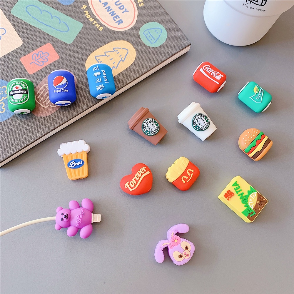 3D Drink Cable Bite Charger Protector Cable Winder Cover Cord Protector Line Compatible For iP Phone/Android Cable