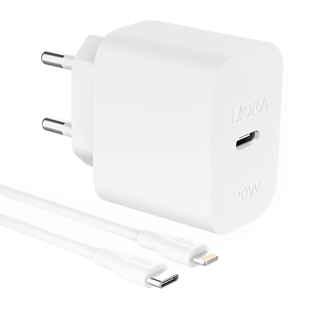 Carregador Usb 1Hora Pd20W + Cabo C/Lightning 1M Branco