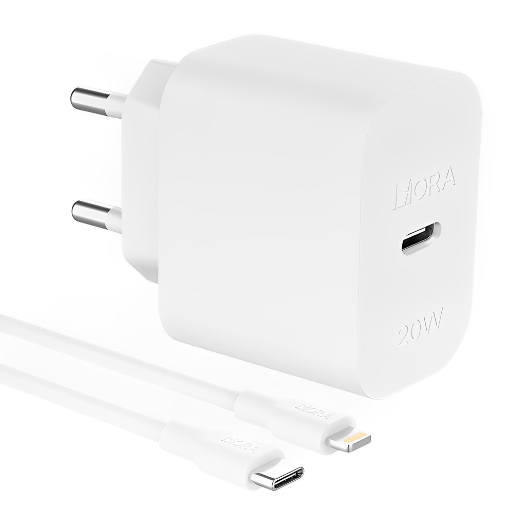 Carregador Usb 1Hora Pd20W + Cabo C/Lightning 1M Branco