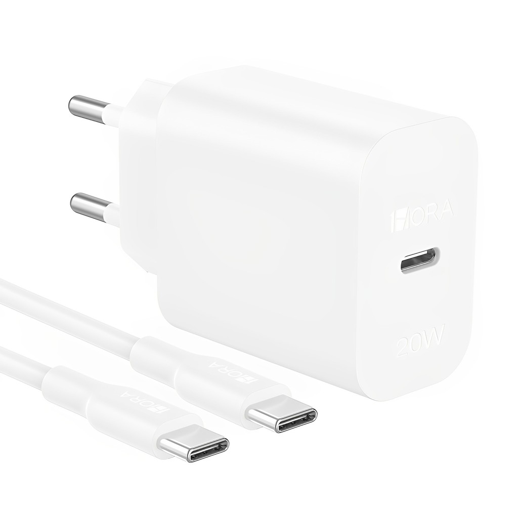 Carregador Usb C 1Hora Pd20W + Cabo Usb C 1 Metro Branco