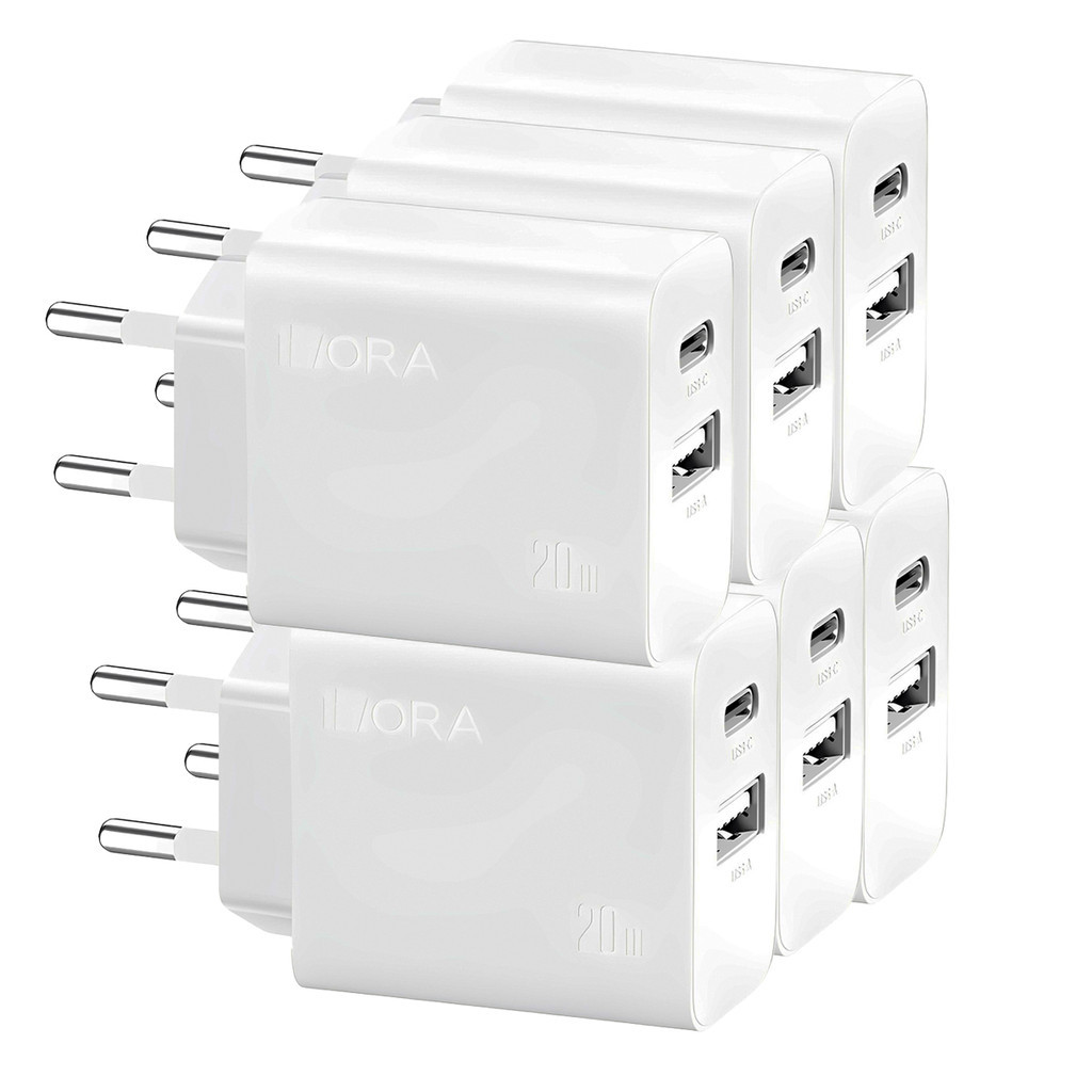 KIT 6x Carregador Usb 1Hora, Porta Usb A/C Pd20W Branco