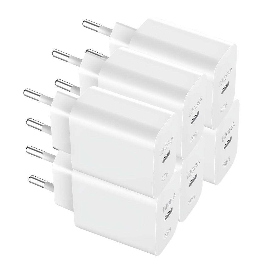 KIT 6x Carregador Usb 1Hora, Porta Usb C Pd20W Branco