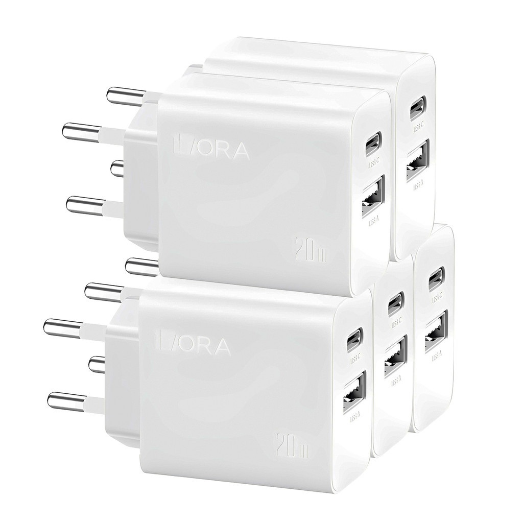 KIT 5x Carregador Usb 1Hora, Porta Usb A/C Pd20W Branco