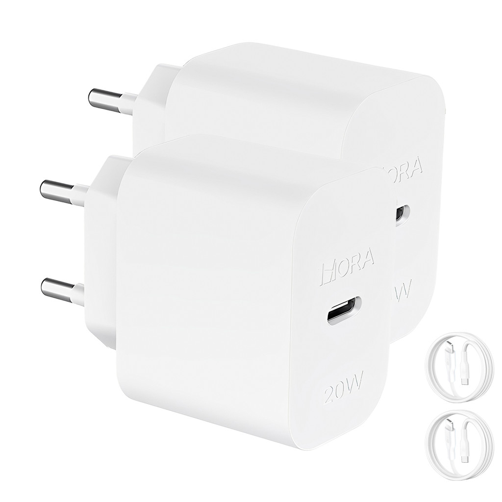 Carregador Usb 1Hora Pd20W + Cabo C/Lightning 1M Branco 2 Unidades