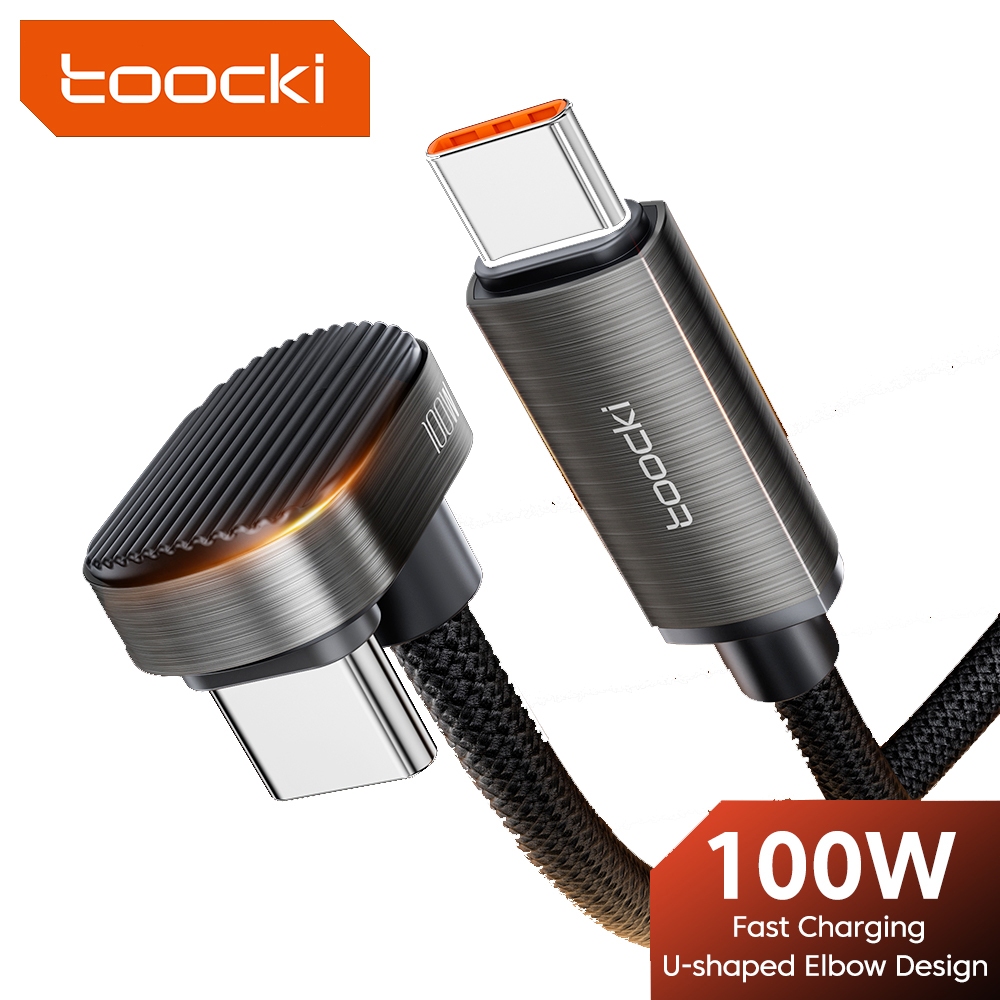Cabo Toocki 100W tipo C para tipo C com design de cotovelo em U de 180 graus e PD20W, cabo de dados de carregamento