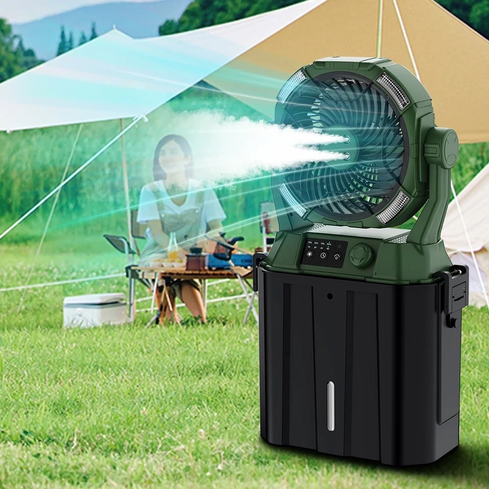 Ventilador Portátil Recarregável de 20000mAh com Luz LED e Névoa, com Powerbank, para Uso Externo, Ventilador de Mesa co