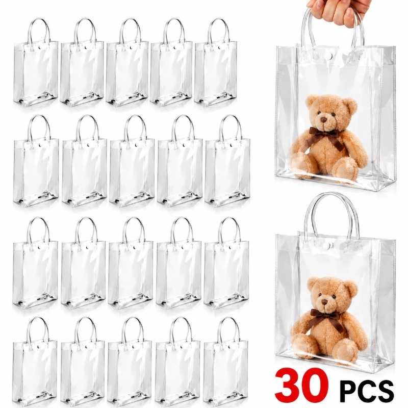 Transparent Gift Bags Reusable PVCParty Favors Gift Bags in Different Sizes,Tote Bags Handles 25X20X7cm/15x13x7cm