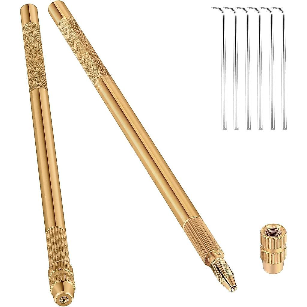 Maysing 6 Pcs Ventilating Needle for Lace Wig with 2 Pcs Brass Ventilating Holder Different Size Needles Make and Repair