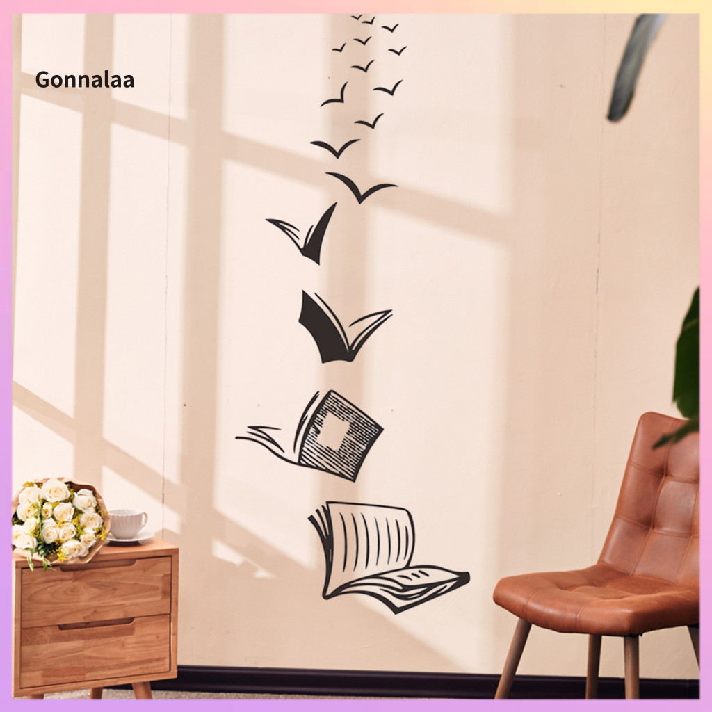 Black and white book theme different sizes of wall stickers gathered together look like in the study room adding