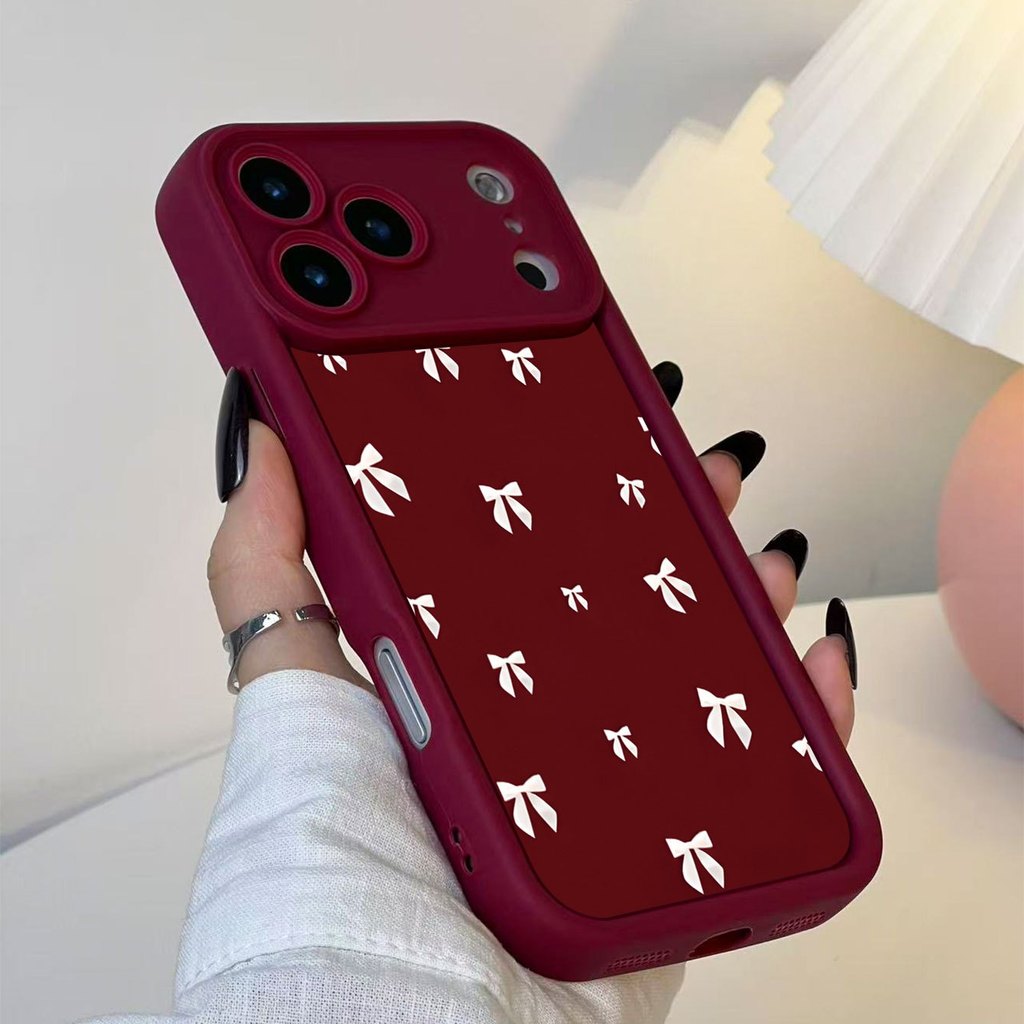 Capa Laço Vermelho TPU Anti-queda, Case Estilosa p/ iPhone 17 16 15 14 13 12 11 Pro Max Plus 8 7