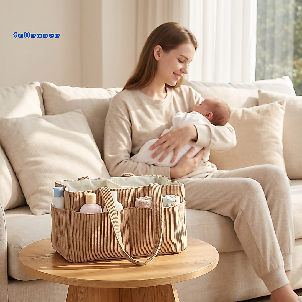 Capacity Baby Diaper Bag Accessory Tote Corduroy Caddy Organizer – Multi-compartment Portable Mommy for Newborn Essent