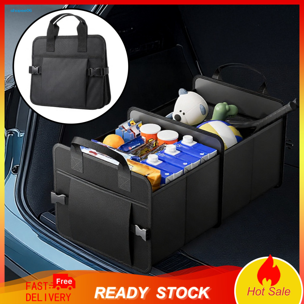 Car Organizer Storage Box Foldable Trunk with Non-slip Base 2 Compartments Portable for Groceries Sports Gear Travel Ess