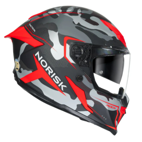 CAPACETE NORISK ROCK TACTICAL PRETO E VERMELHO FOSCO