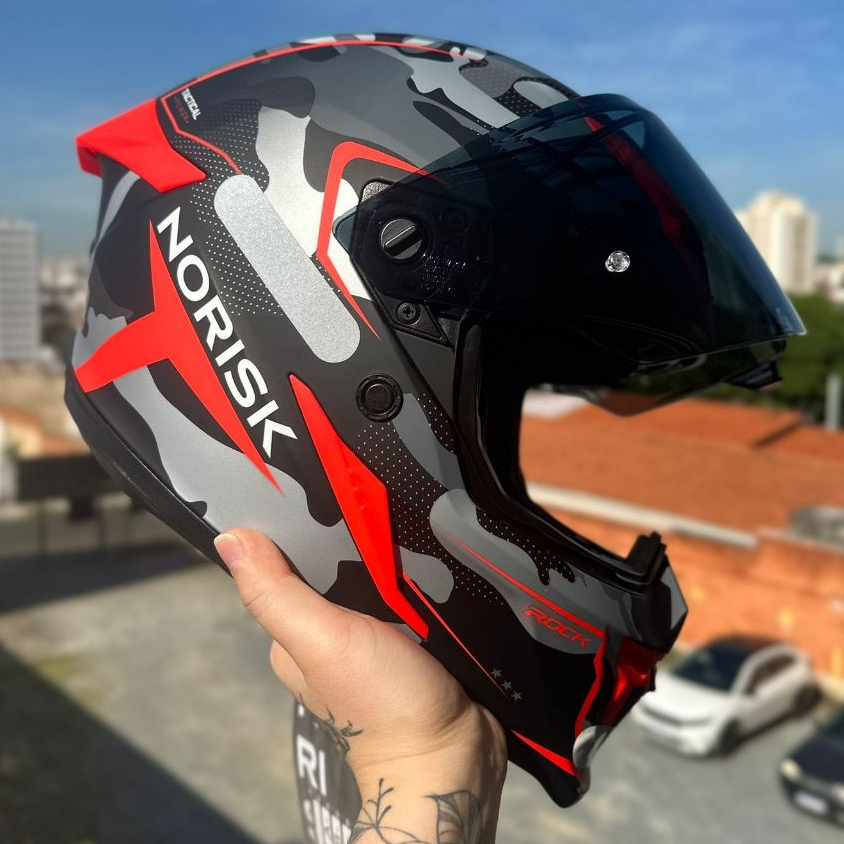 CAPACETE NORISK ROCK LANÇAMENTO TACTICAL VISEIRA SOLAR INTERNA + AEROFOLIO INTEGRADO + VISEIRA FUME