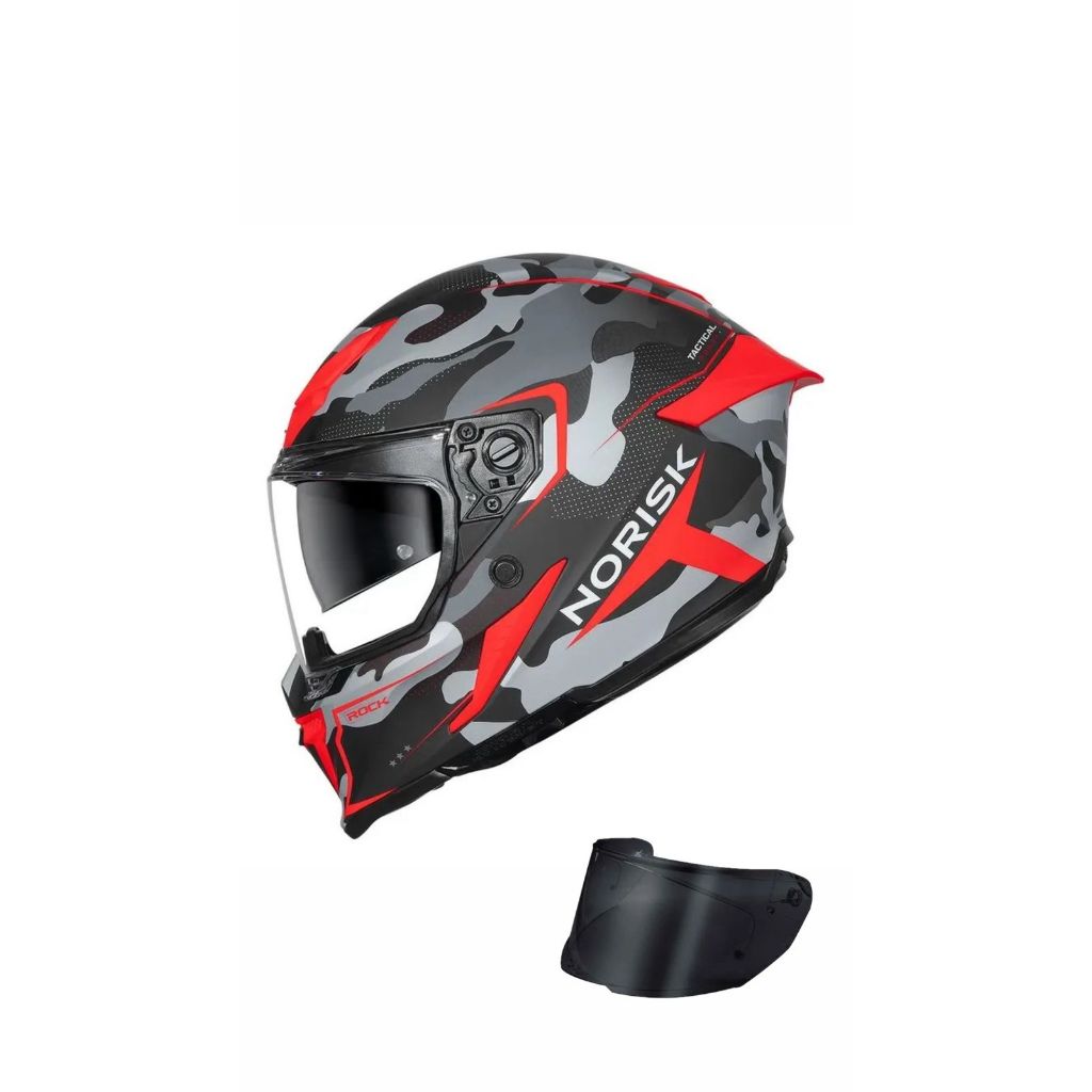 Capacete fechado Norisk Rock Tactical Preto Fosco Vermelho camuflado masculino tank + viseira fume