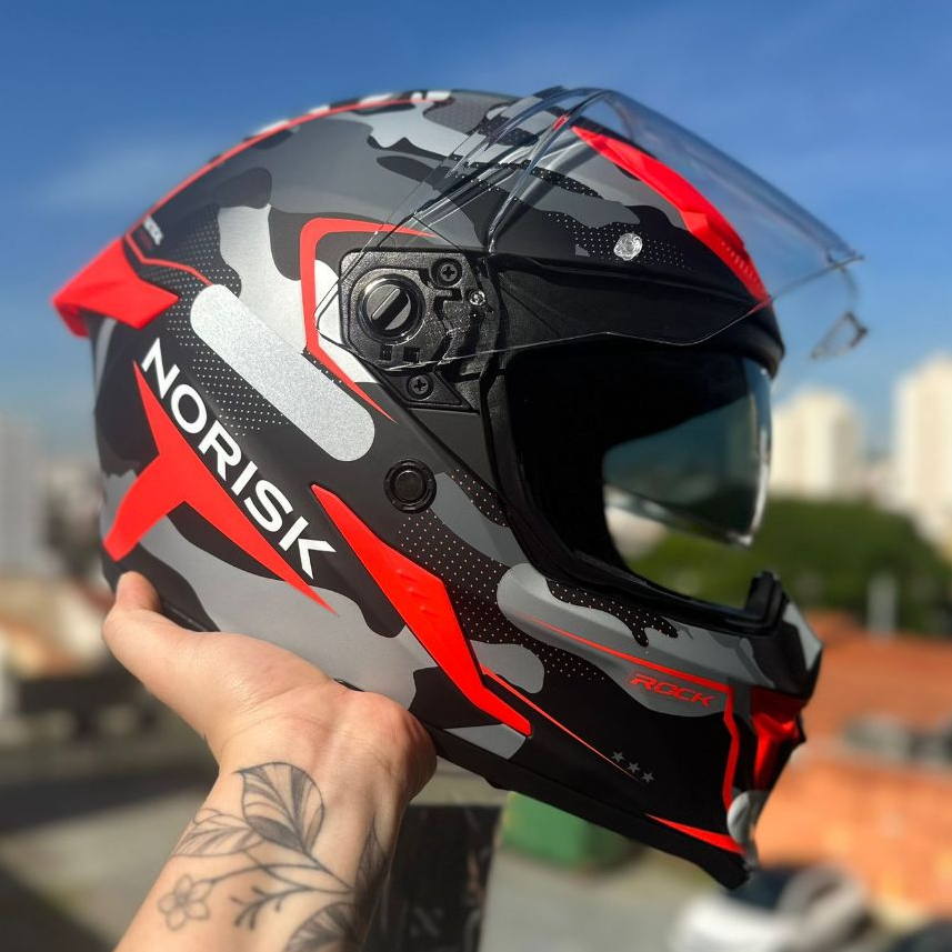 CAPACETE NORISK ROCK LANÇAMENTO TACTICAL VISEIRA SOLAR INTERNA + AEROFOLIO INTEGRADO + VISEIRA FUME NOVO