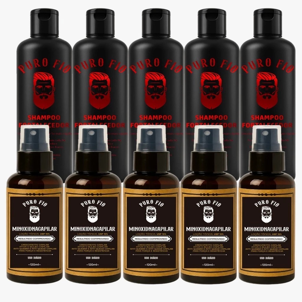 Kit 5 X Pro Barber MinoxDNACapilar Spray + 5 puro fio shampoo 250ml Crescimento Barba Cabelo Rápido Envio Imediato