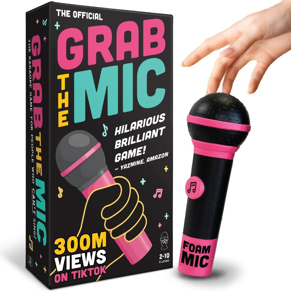 Lucky Egg Official Grab The Mic – Family Karaoke Board Game w/Foam Mic, 8+ Ages, 2-10 Players - Games for Bad Singers w/