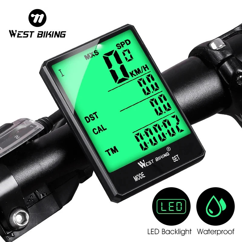 WEST BIKING Cycling Speedometer Digital Large Screen Waterproof LCD Backlight Wireless and Wired Bike Odometer Bicycle C