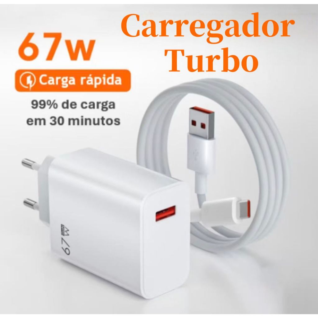 Kit Carregador OR 67W Compatível Para Xiaomi Com 6A USB C Cabo Fast Turbo Charge