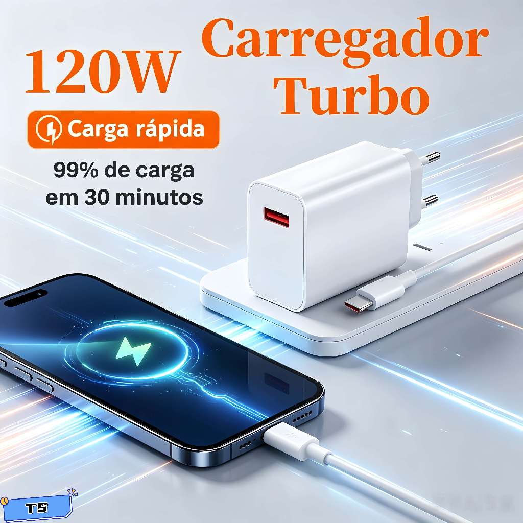 Kit Carregador OR 120W Compatível  Para Xiaomi Com 6A USB C Cabo Fast Turbo Charge