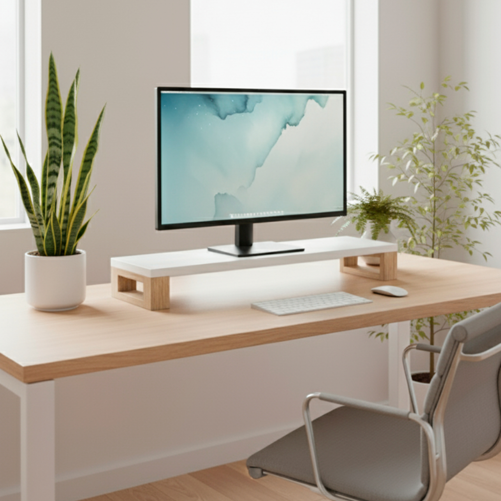 Suporte Para Monitor Stand Branco 70x20x10cm - Organizador De Mesa Home Office