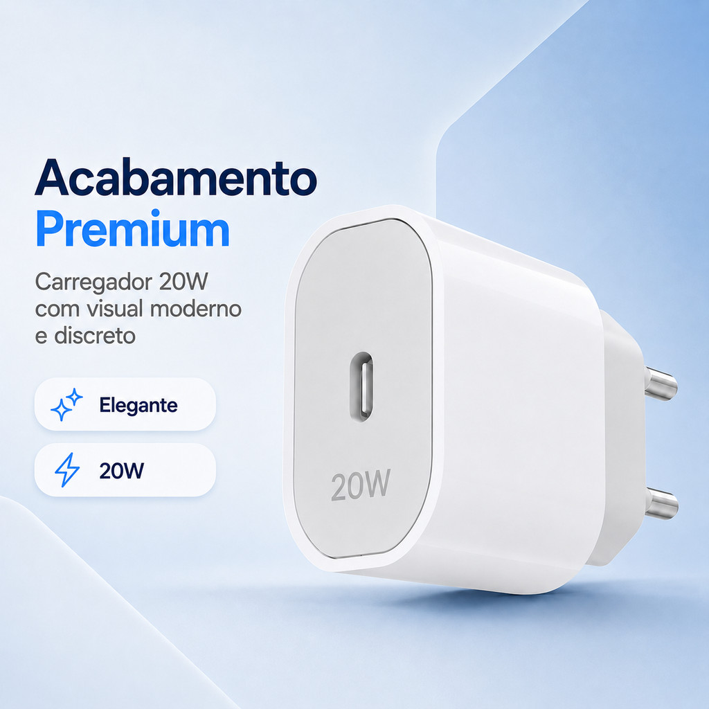 Carregador 20W GaN USB-C para iPhone 11 Pro – Ultra Rápido e Seguro