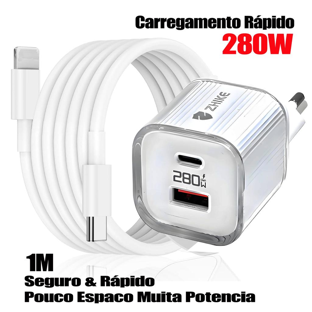 Carregador Rápido 20W USB-C + Cabo Lightning 1M para iPhone 13 Pro Pro Max