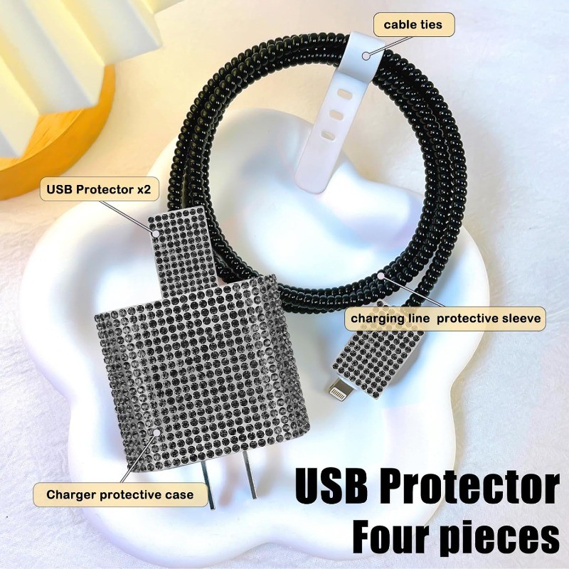 Kit Protetor de Cabo e Carregador 18w 20w para iPhone 5 em 1 Strass Brilhante Luxuoso Conjunto de Pro Ultra Resistente
